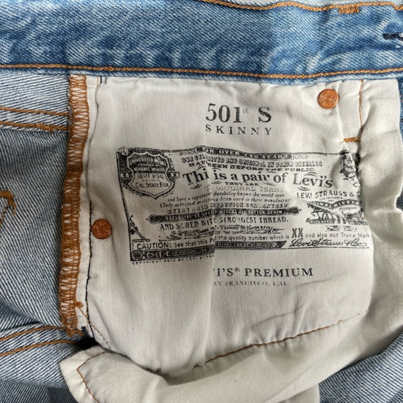Levi’s 501 Skinny Jeans - Button Fly - Authentic Denim - Size 26x30 - retail $98 - Picture 7 of 13